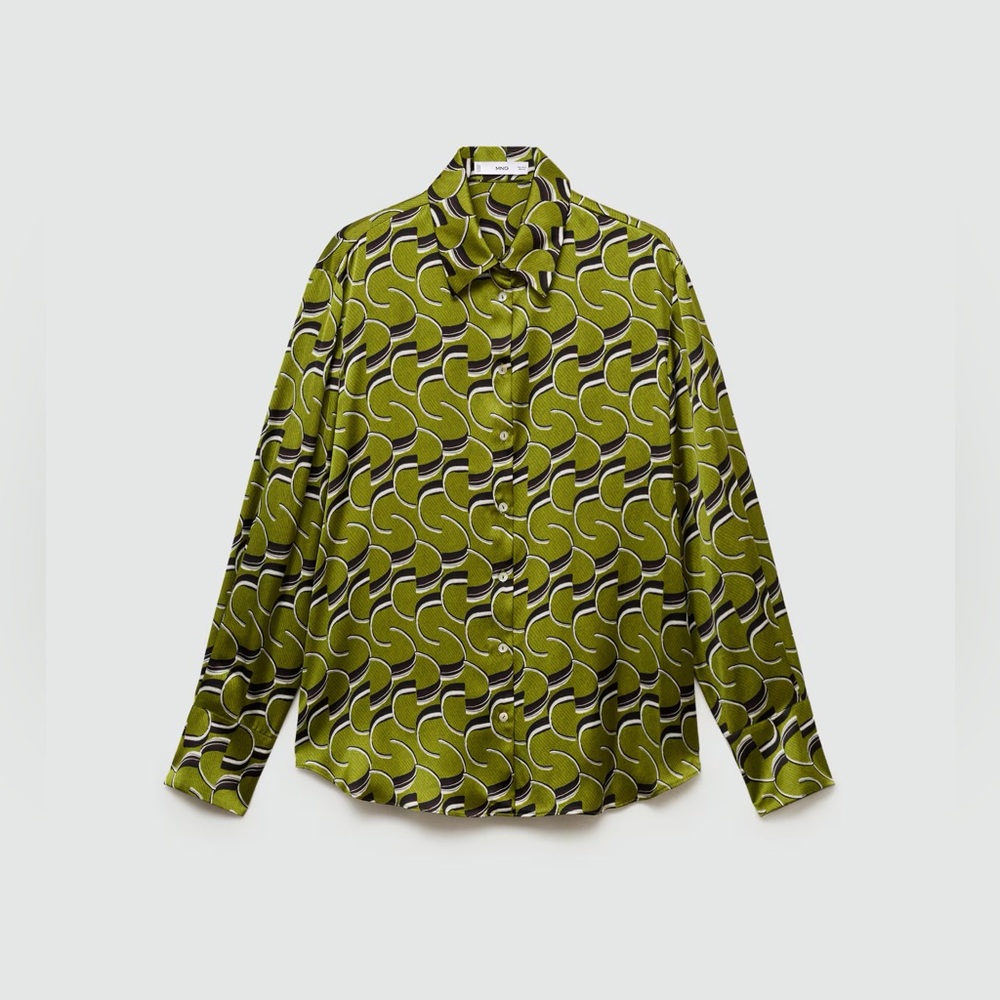 Mango green satin print shirt NWT